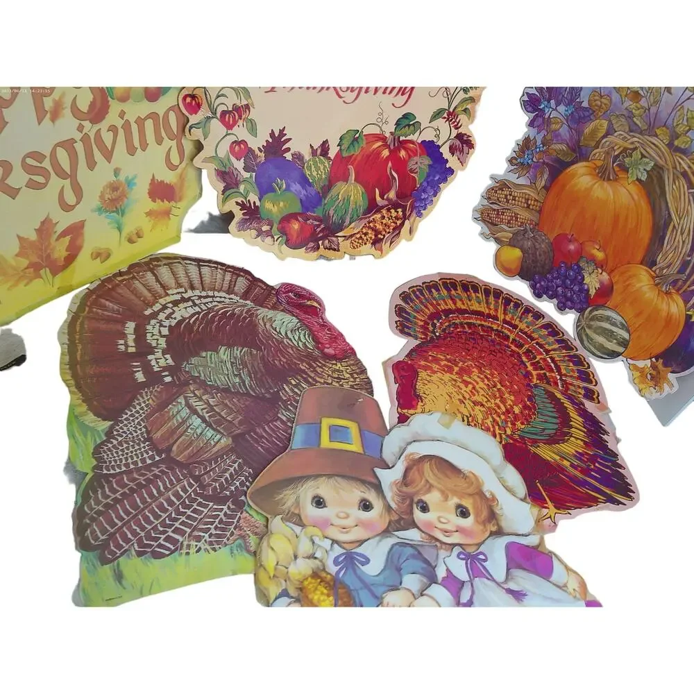 Vintage Eureka Amscan Thanksgiving Cardboard Die Cut Decorations Set Fall Decor